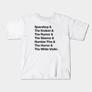 The Umbrella Academy Character Names version 2 - Black Kids T-Shirt